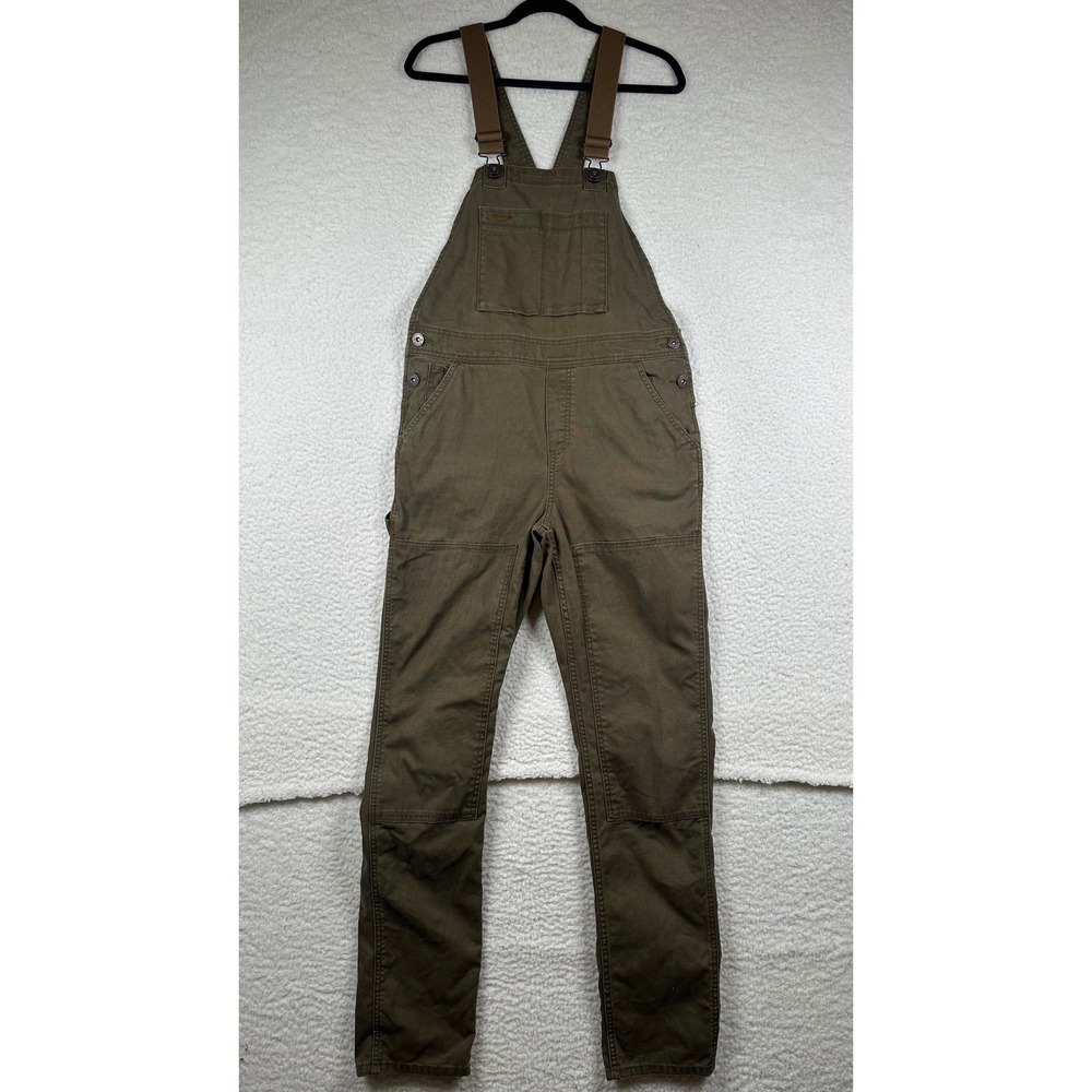 REI Co-op Canvas Overalls Double Knee Women Utility Work Bibs 6 Tall Olive Green
